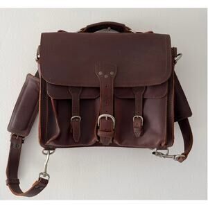 Saddleback Brown Thin Front Pockets Leather Briefcase Messenger Unused LN